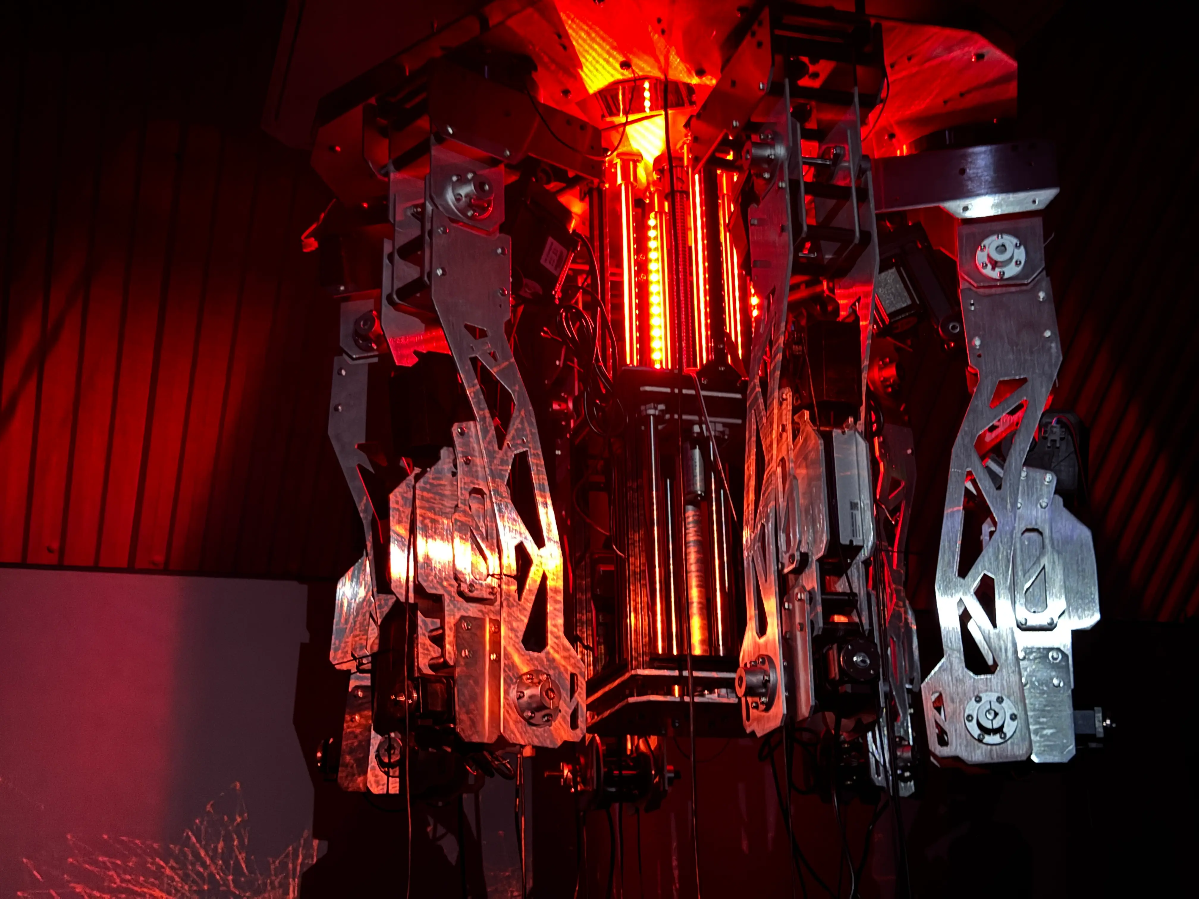 The machine core — LED arrays and articulated armatures