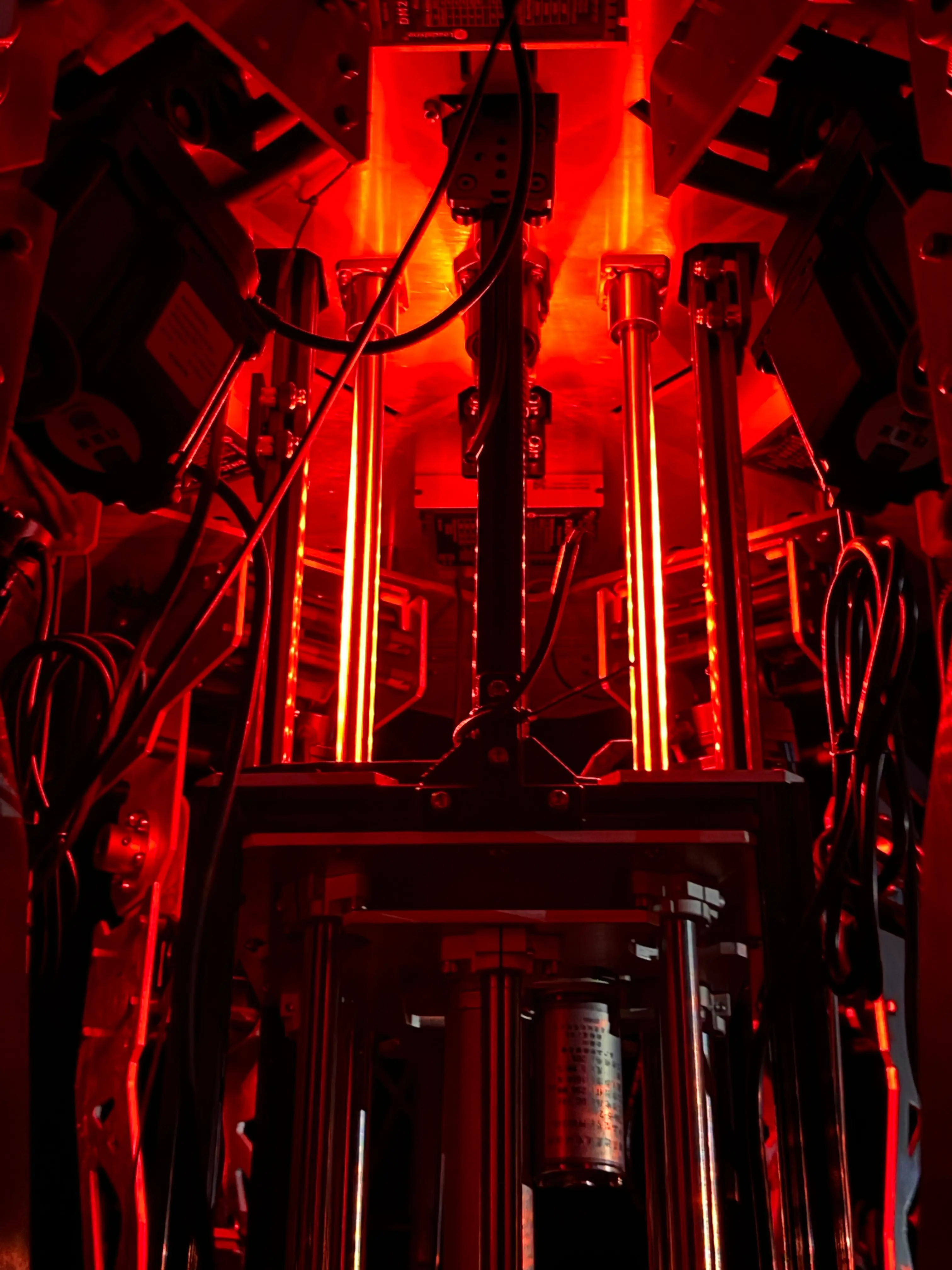 The suspended frame and drive system from below
